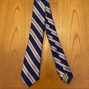 Boy’s Class Club 100% Silk Tie.  Color - Navy, Orange & Light Blue.